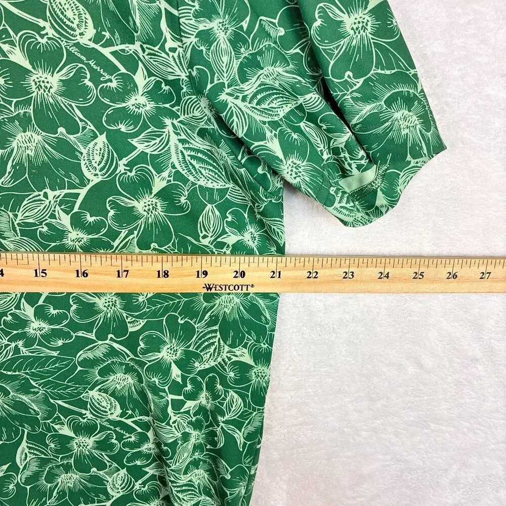 William Murray Polo Shirt Men M Green Floral AOP Performance Hawaiian Aloha Golf